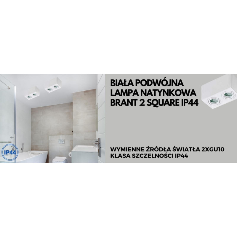Biała podwójna lampa natynkowa BRANT 2 SQUARE IP44