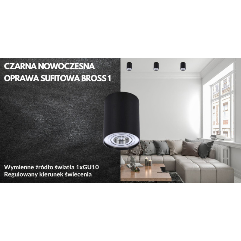 Czarna nowoczesna tuba sufitowa BROSS 1