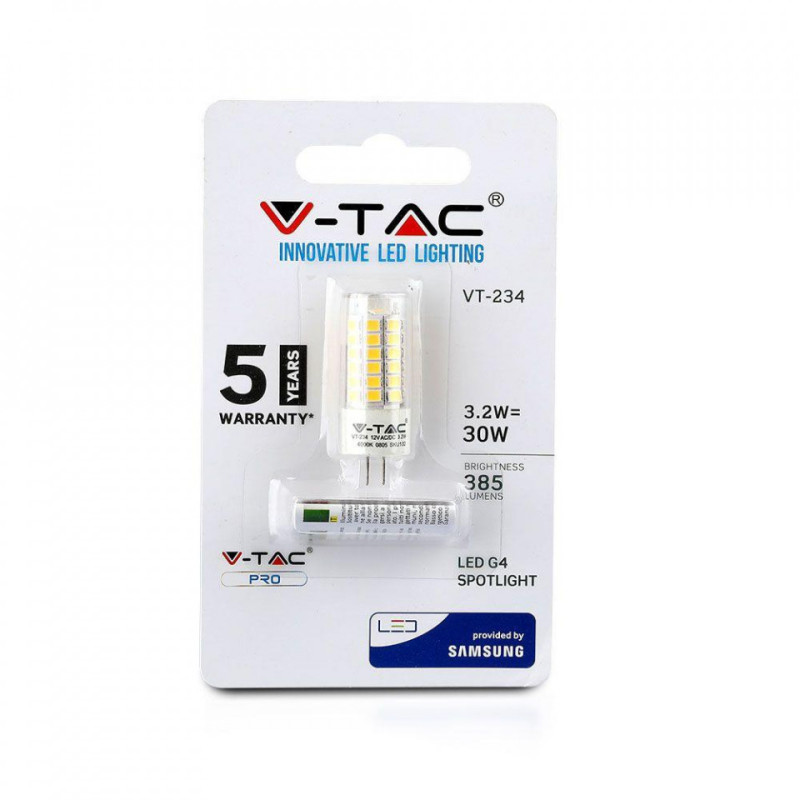 Żarówka LED V-TAC SAMSUNG CHIP 3.2W G4 VT-234 6400K 385lm 5 Lat Gwarancji