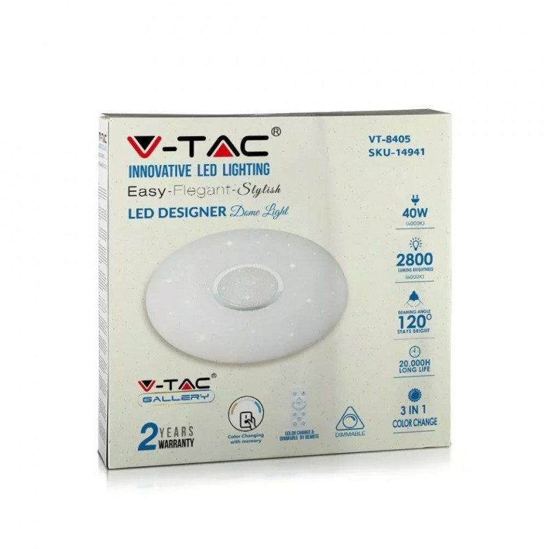 Plafon Sufitowy V-TAC 40W LED Pilot CCT fi.350 Gwiazdy 2800lm