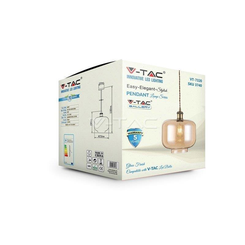 Oprawa Wisząca V-TAC LOFT Szkło Bursztyn VT-7320
