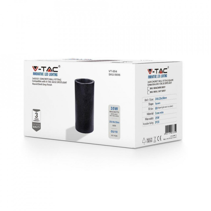 Kinkiet V-TAC BETON 2xGU10 LED Okrągły Ciemny Szary IP20 VT-894