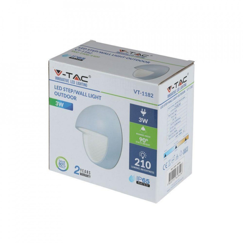 Oprawa Schodowa 3W LED V-TAC Biała Okrągła 230V IP65 VT-1182 3000K 210lm