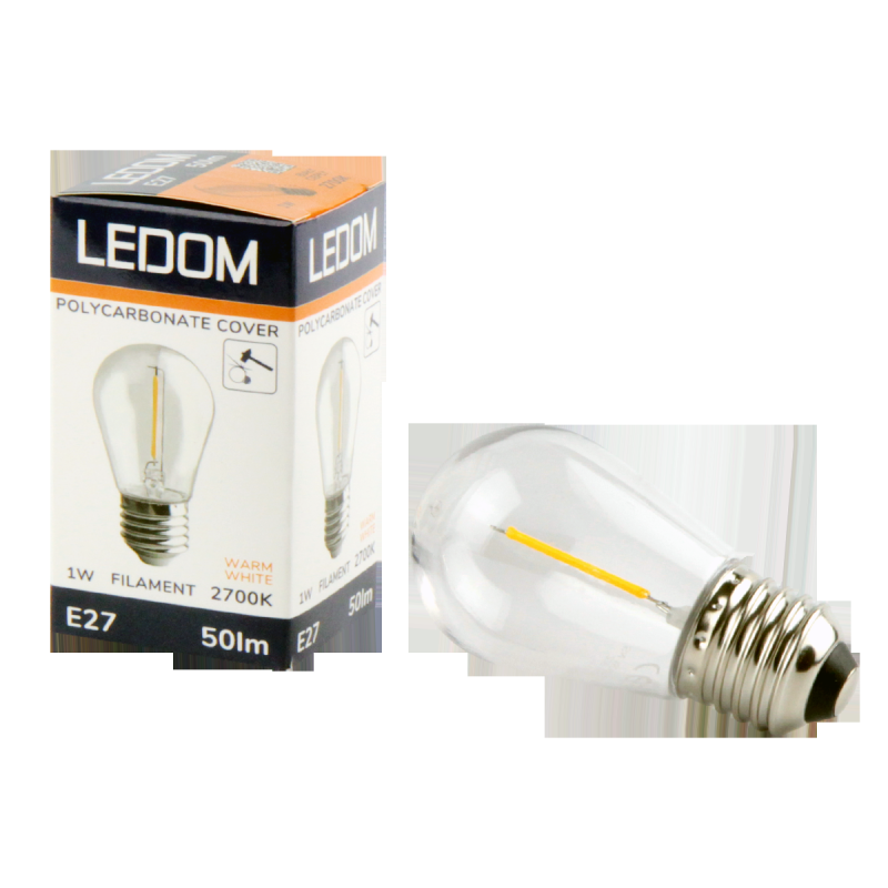ŻARÓWKA LED LEDOM E27 1W 2700K 50lm 220-240V FILAMENT ST45