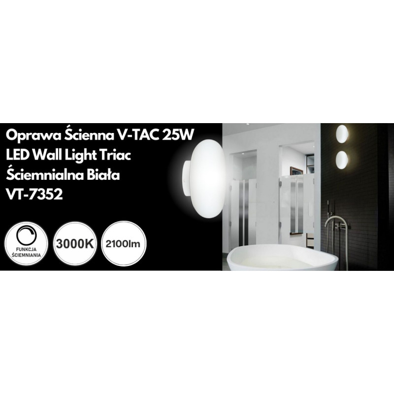 Oprawa Ścienna V-TAC 25W LED Wall Light Triac Ściemnialna Biała VT-7352 3000K 2100lm