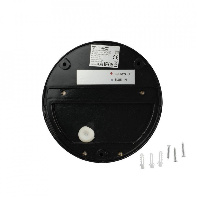 Oprawa Schodowa 3W LED V-TAC Czarna Okrągła 230V IP65 VT-1182 3000K 210lm