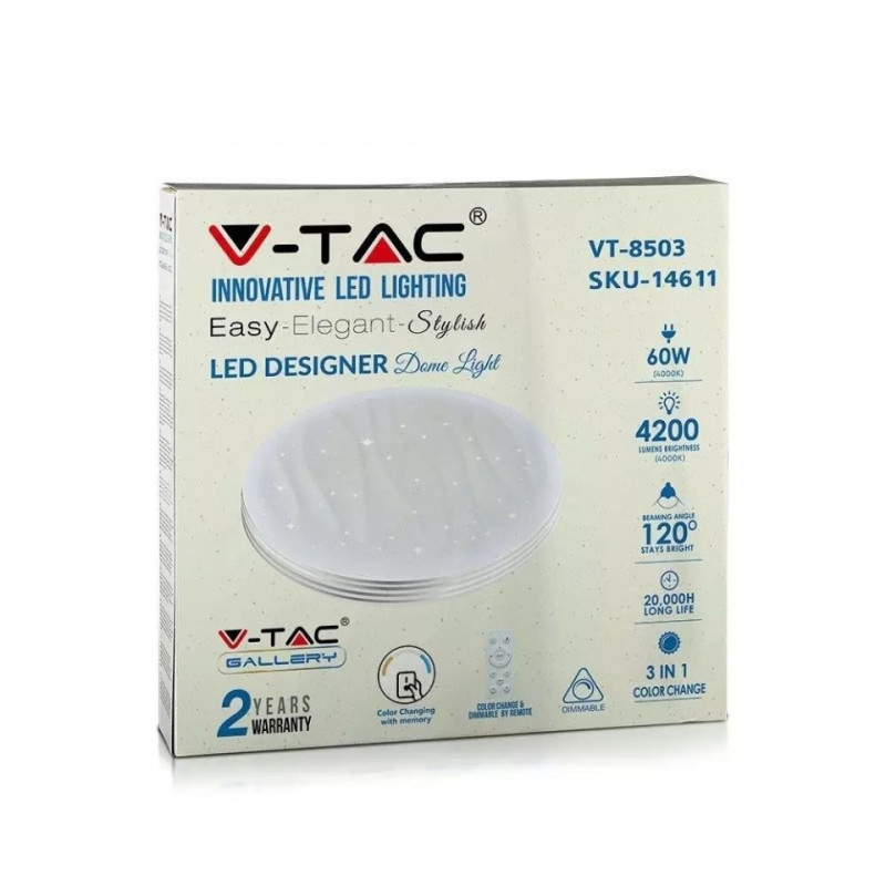 Plafon Sufitowy V-TAC 60W LED Pilot CCT fi.500 Gwiazdy i Fale 4200lm