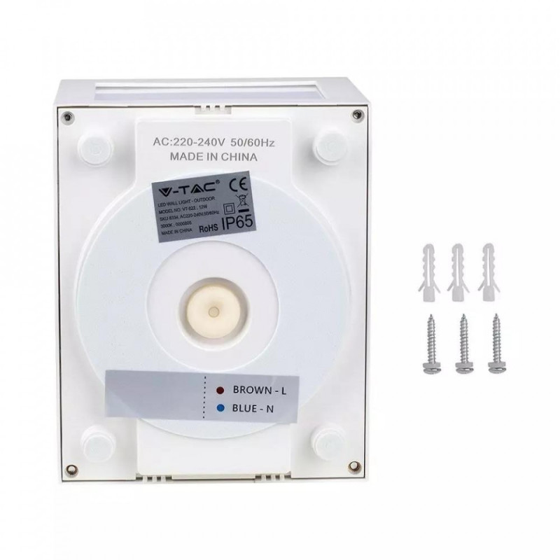 Oprawa Ścienna V-TAC 12W LED IP65 Biała VT-822 6400K 750lm