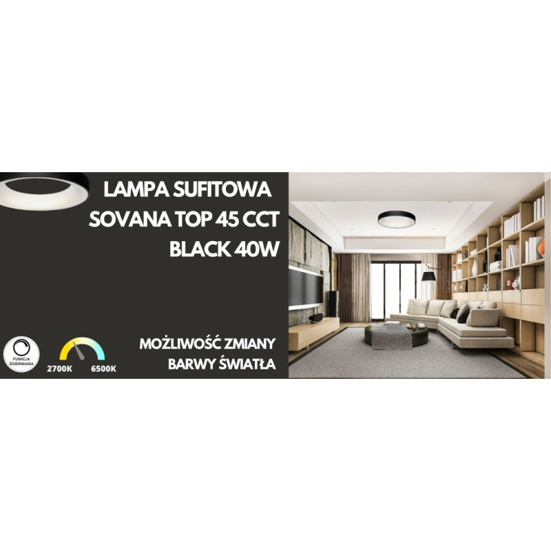 LAMPA SUFITOWA CZARNA SOVANA TOP 45 CCT BLACK 40W