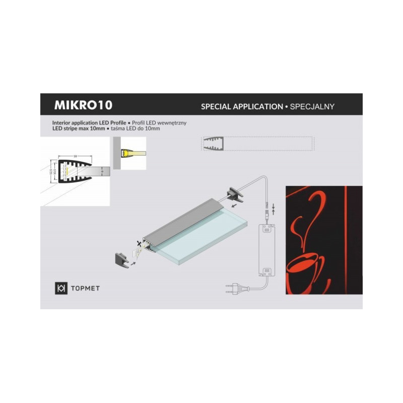 Profil LED krawędziowy MIKRO10 srebrny TOPMET - 1m