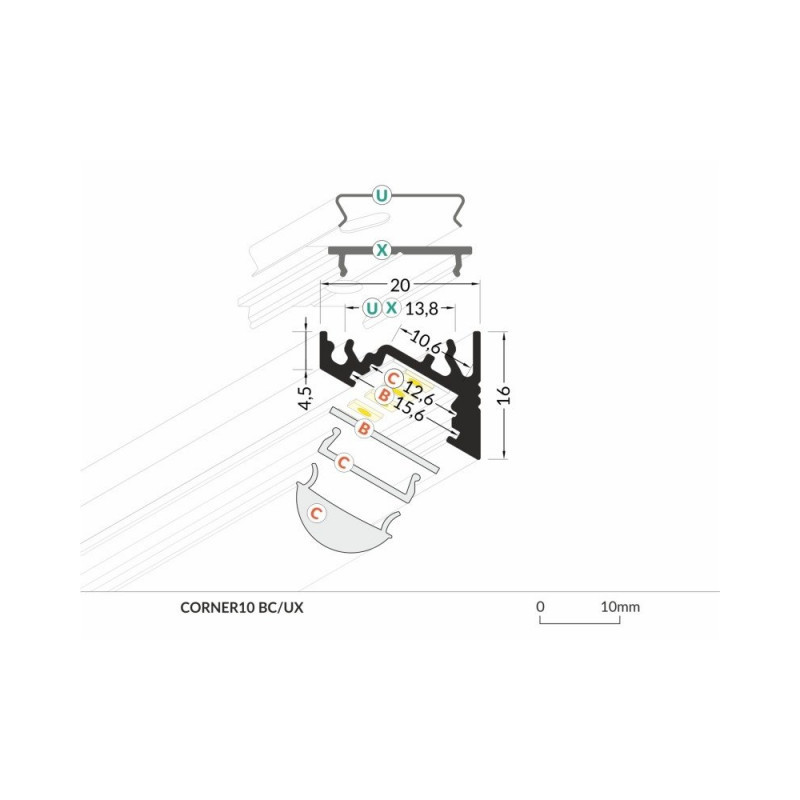 Profil aluminiowy LED narożny CORNER10 biały TOPMET - 1m