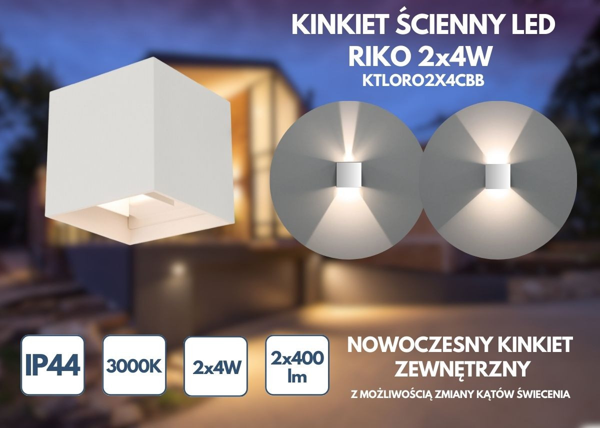 KINKIET ŚCIENNY LED RIKO 2x4W KTLORO2X4CBB
