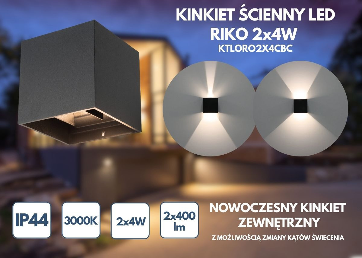 KINKIET ŚCIENNY LED KTLORO2X4CBC RIKO 2x4W