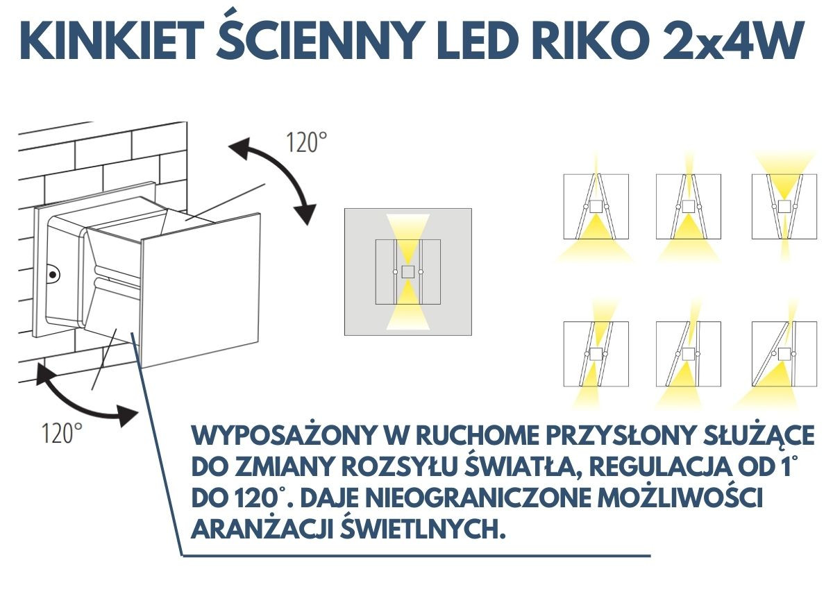 KINKIET ŚCIENNY LED RIKO 2x4W KTLORO2X4CBC