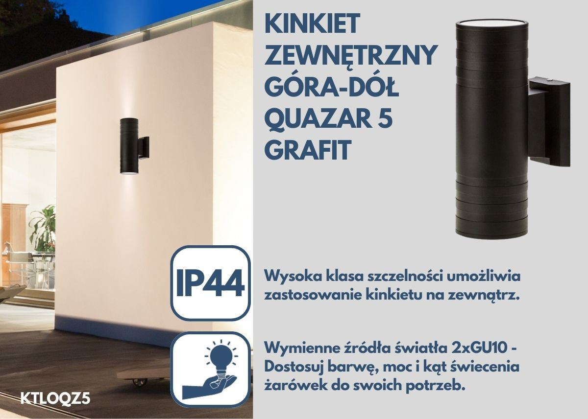 Kinkiet zewnętrzny góra-dół KTLOQZ5 QUAZAR 5 GRAFIT