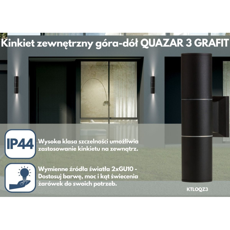 Kinkiet zewnętrzny góra-dół QUAZAR 3 GRAFIT