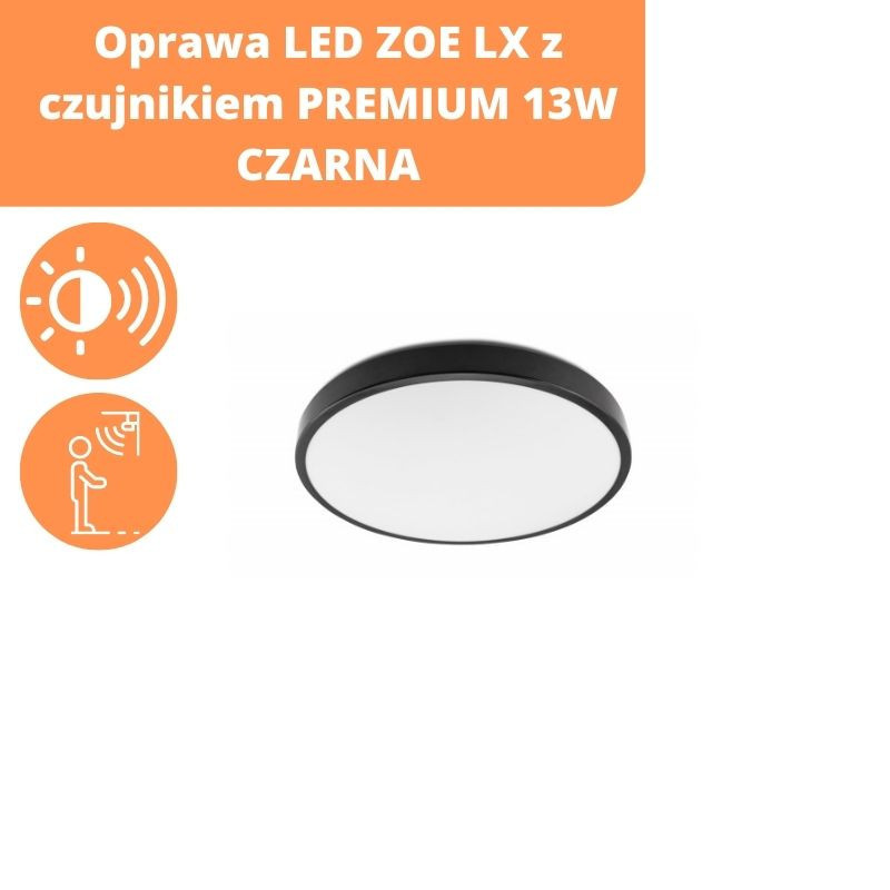 Oprawa Led Zoe Lx Z Czujnikiem Premium 13W Czarna  Barwa Neutralna