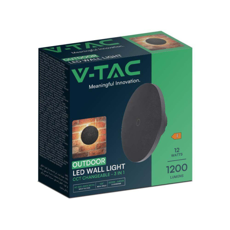Oprawa Ścienna Kinkiet 12W V-Tac Okrągły Czarny Cct Ściemnialny Vt-83012 3000K-6400K 1200Lm