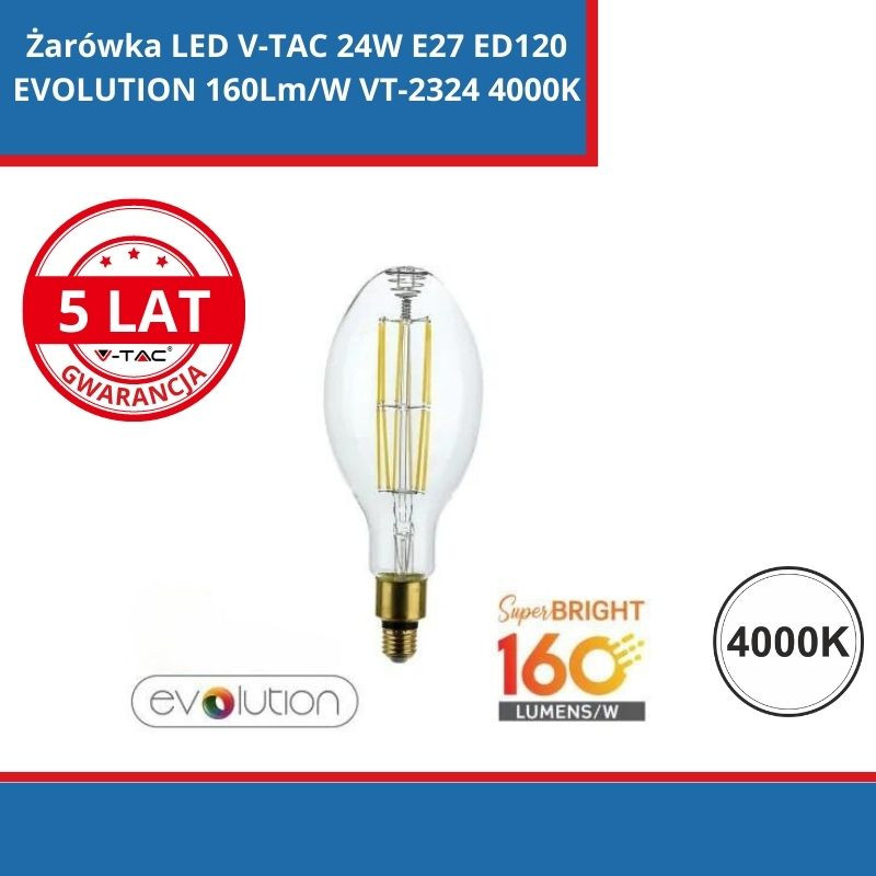 Żarówka LED V-TAC 24W E27 ED120 EVOLUTION 160Lm/W VT-2324 4000K 4000lm SKU 2816