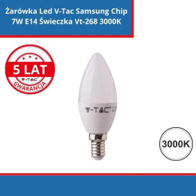 Żarówka Led V-Tac Samsung Chip 7W E14 Świeczka Vt-268 3000K 600Lm 5 Lat Gwarancji