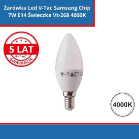 Żarówka Led V-Tac Samsung Chip 7W E14 Świeczka Vt-268 4000K 600Lm 5 Lat Gwarancji