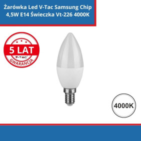 Żarówka Led V-Tac Samsung Chip 4,5W E14 Świeczka Vt-226 4000K 470Lm 5 Lat Gwarancji
