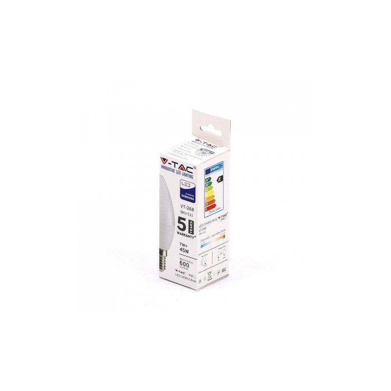 Żarówka Led V-Tac Samsung Chip 7W E14 Świeczka Vt-268 3000K 600Lm 5 Lat Gwarancji