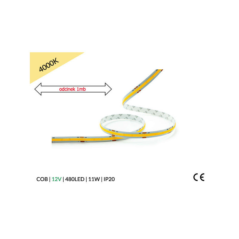 1mb / TAŚMA LED 12V / COB / 11W / 480LED / IP20 / 4000K / 100lm/W / Ra 90 / 8mm