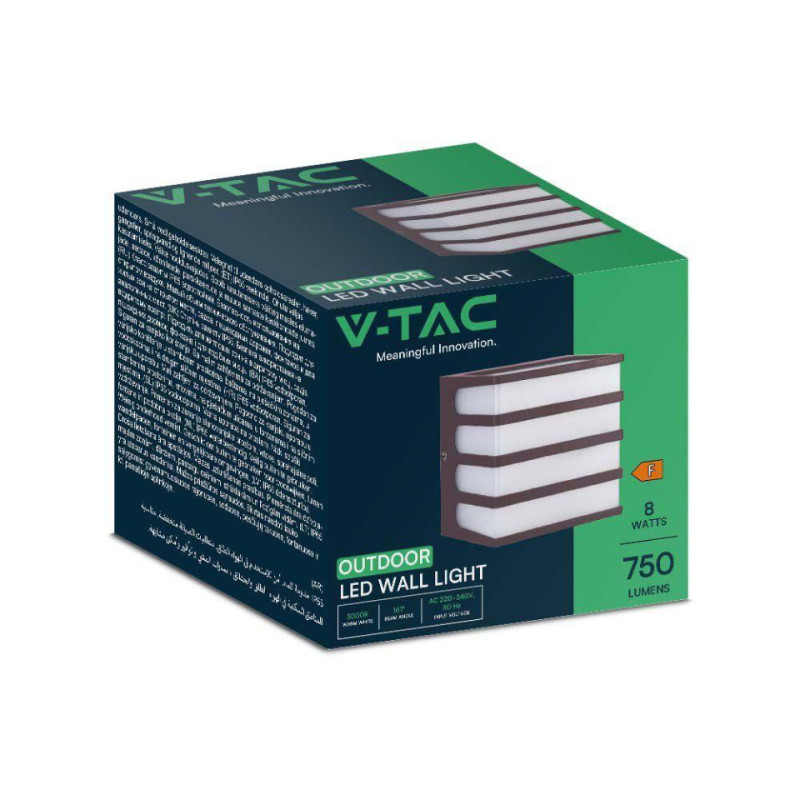 Oprawa Ścienna Ogrodowa V-Tac 8W Led Ip65 120X120 Brązowa Vt-732 3000K 750Lm