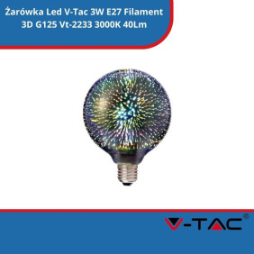 Żarówka Led V-Tac 3W E27 Filament 3D G125 Vt-2233 3000K 40Lm