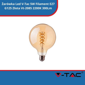Żarówka Led SKU 217216 V-Tac 5W Filament E27 G125 Złota Vt-2085 2200K 300Lm