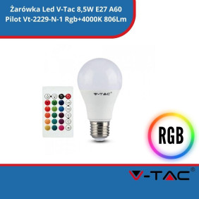 Żarówka Led SKU 2928 V-Tac 8,5W E27 A60 Pilot Vt-2229-N-1 Rgb+4000K 806Lm