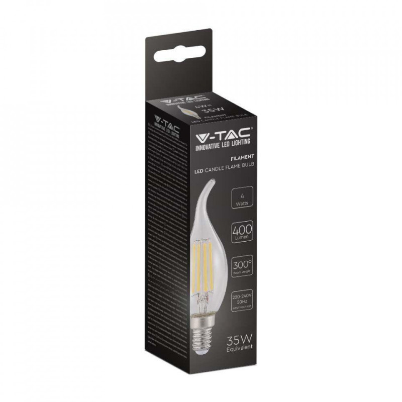 Żarówka Led V-Tac 4W Filament E14 Świeczka Płomyk Vt-1997 4000K 400Lm