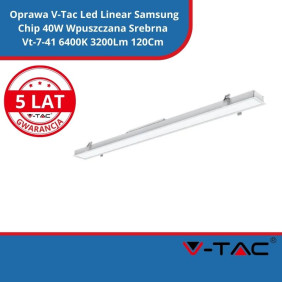 Oprawa V-Tac Led Linear Samsung Chip 40W Wpuszczana Srebrna Vt-7-41 6400K 3200Lm 120Cm 5 Lat Gwarancji