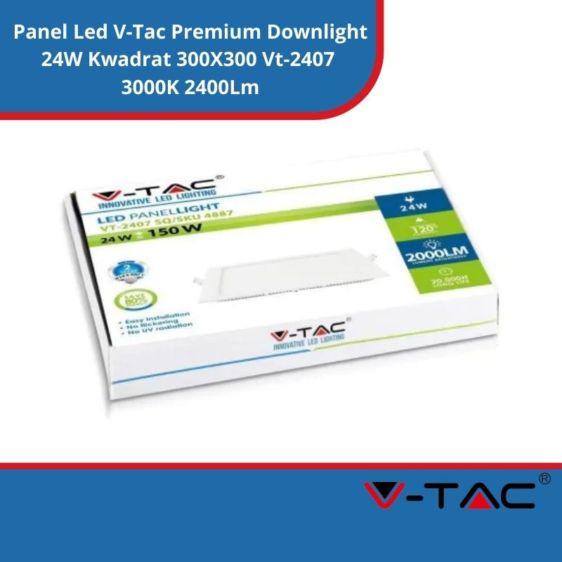 Panel Led SKU 4887 V-Tac Premium Downlight 24W Kwadrat 300X300 Vt-2407 3000K 2400Lm