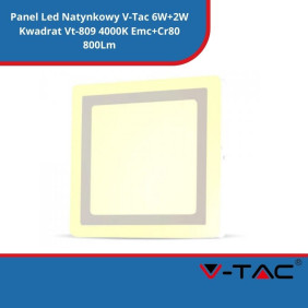 Panel Led Natynkowy SKU 4923 V-Tac 6W+2W Kwadrat Vt-809 4000K Emc+Cr80 800Lm