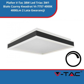 Plafon SKU 6914 V-Tac 38W Led Triac 3W1 Biało Czarny Kwadrat Vt-7757 4000K 4000Lm 2 Lata Gwarancji