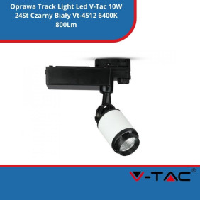 Oprawa Track Light Led SKU 1334 V-Tac 10W 24St Czarny Biały Vt-4512 6400K 800Lm