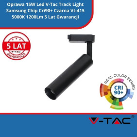 Oprawa 15W Led SKU 361 V-Tac Track Light Samsung Chip Cri90+ Czarna Vt-415 5000K 1200Lm 5 Lat Gwarancji