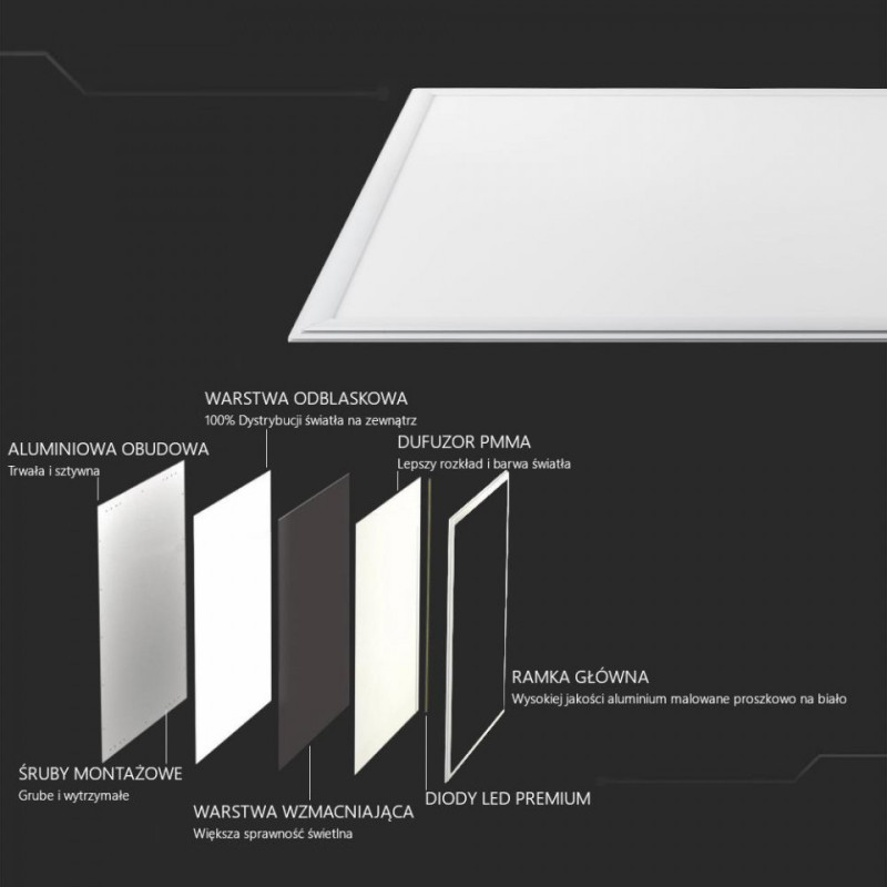 Panel Led V-Tac 45W 600X600 Vt-6068 6400K Ugr 3600Lm Pmma