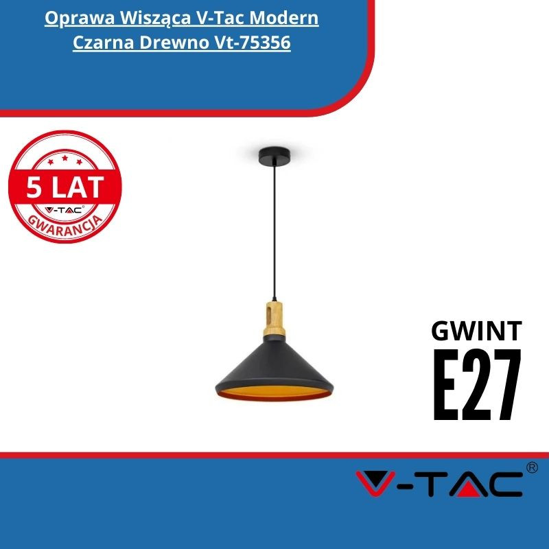 Oprawa Wisząca SKU 3764 V-Tac Modern Czarna Drewno Vt-75356