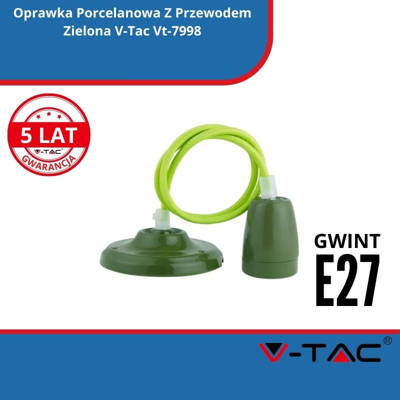 Oprawka Porcelanowa Z Przewodem Zielona SKU 3805 V-Tac Vt-7998