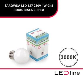ŻARÓWKA LED E27 230V 1W G45 3000K BIAŁA CIEPŁA 470317