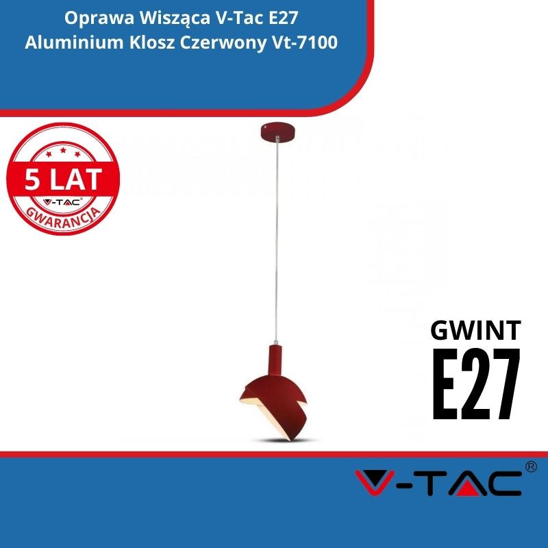 Oprawa Wisząca SKU 3924 V-Tac E27 Aluminium Klosz Czerwony Vt-7100