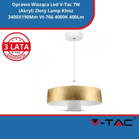 Oprawa Wisząca Led SKU 3932 V-Tac 7W (Akryl) Złoty Lamp Klosz 3400X190Mm Vt-766 4000K 400Lm