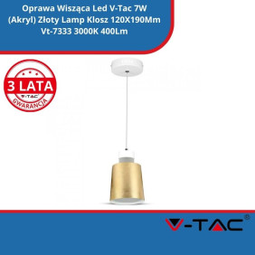 Oprawa Wisząca Led SKU 3934 V-Tac 7W (Akryl) Złoty Lamp Klosz 120X190Mm Vt-7333 3000K 400Lm