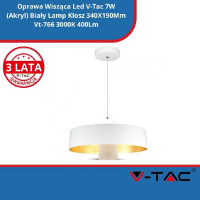 Oprawa Wisząca Led SKU 3939 V-Tac 7W (Akryl) Biały Lamp Klosz 340X190Mm Vt-766 3000K 400Lm