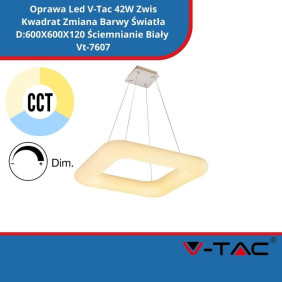 Oprawa Led SKU 3963 V-Tac 42W Zwis Kwadrat Zmiana Barwy Światła D:600X600X120 Ściemnianie Biały Vt-7607