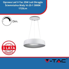 Oprawa Led SKU 3992 V-Tac 25W Led Okrągła Ściemnialna Biały Vt-25-1 3000K 1725Lm