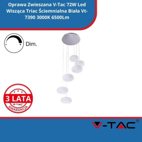 Oprawa Zwieszana SKU 40011 V-Tac 72W Led Wisząca Triac Ściemnialna Biała Vt-7390 3000K 6500Lm
